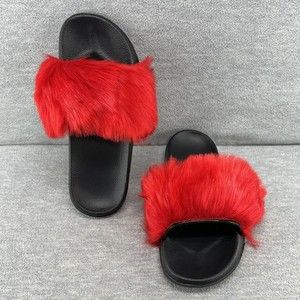 Fur Slides Women's Fuzzy Furry Slippers Sliders Sandals Flat Shoes Flip Flop  B7